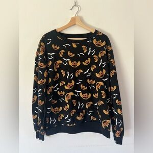 Stitch Jack-O-Lantern & Bat Long Sleeve Crewneck‎ Pullover Halloween Sweatshirt
